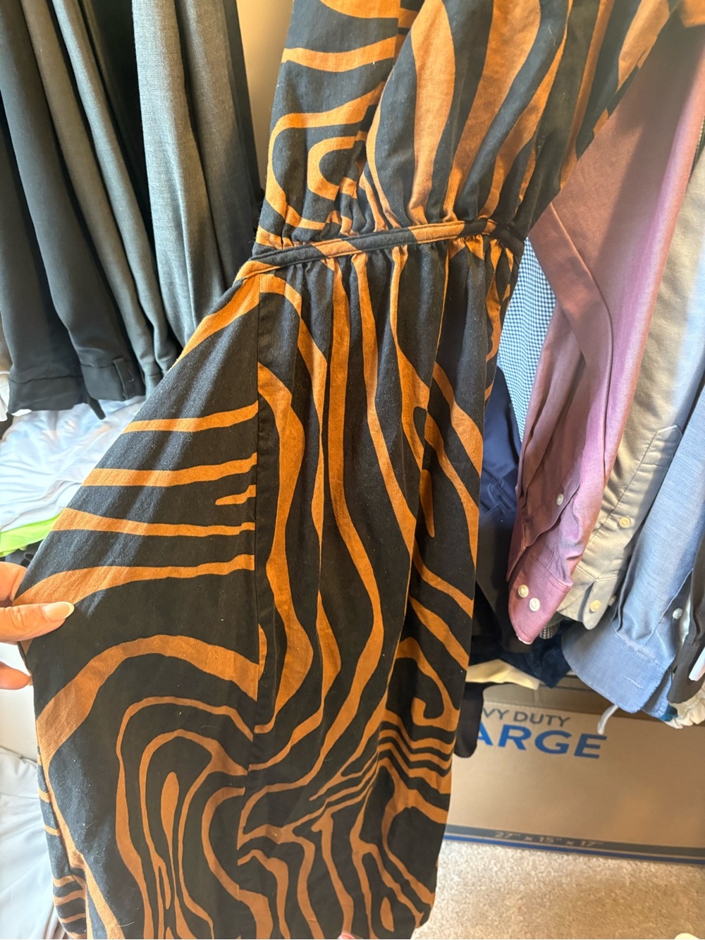 Banana Republic Black and Brown Zebra-Print Midi Dress